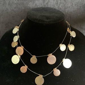 Gorgeous trio-toned coin-shaped double layered necklace